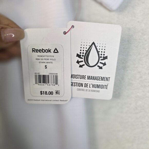 Reebok Polo Shirt S Short Sleeve Stark White Moisture Wicking Lightweight Casual - Picture 4 of 6